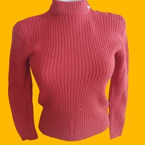 Small Vintage Turtleneck Sweater True Boho Red Ribbed Knit Mock Rust 1970's